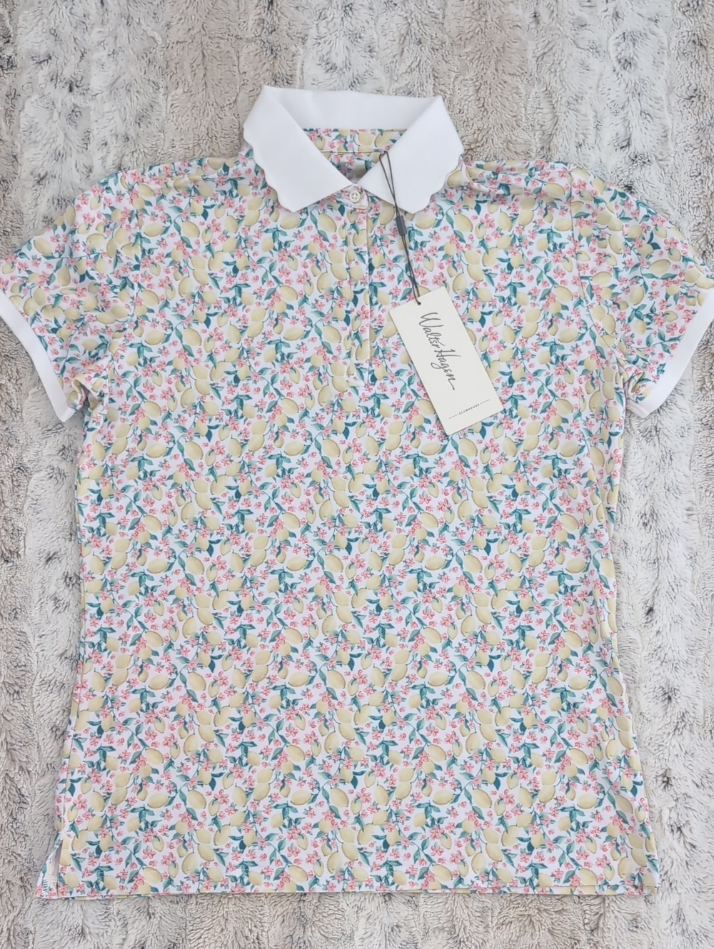 Walter Hagen Scallop Ditsy Lemon Short Sleeve Golf Polo
